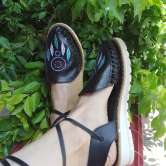 Huarache de piel hecho a mano tejido a mano piso moda zj00845