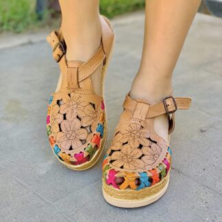 Huarache de piel hecho a mano tejido piso moda zj00622