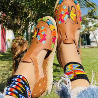 Huarache de piel hecho a mano tejido piso moda zj00980