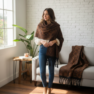 Rebozo artesanal hecho a mano liso cafe 305 por 76 cm aprox mayoreo fabrica  rj00305