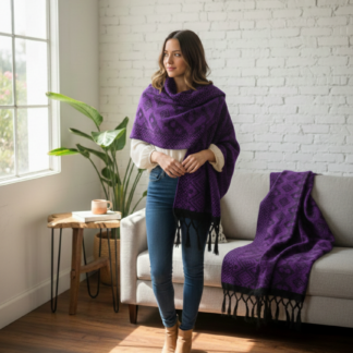 Rebozo artesanal hecho a mano liso morado 307 por 76 cm aprox mayoreo fabrica  rj00307