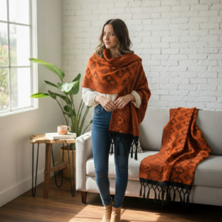 rj00304 Rebozo artesanal hecho a mano liso anaranjado 304 por 76 cm aprox mayoreo fabrica