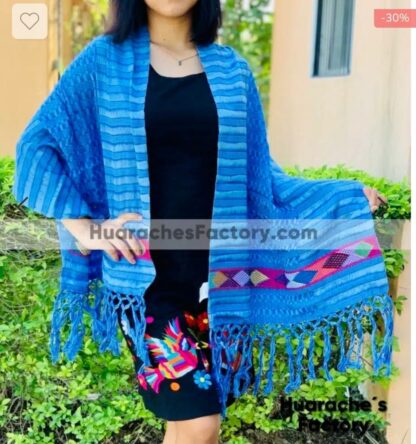 rebozo artesanal bordadoen telar azul con medidas 158 por 51 cm mayoreo fabricarj00 280