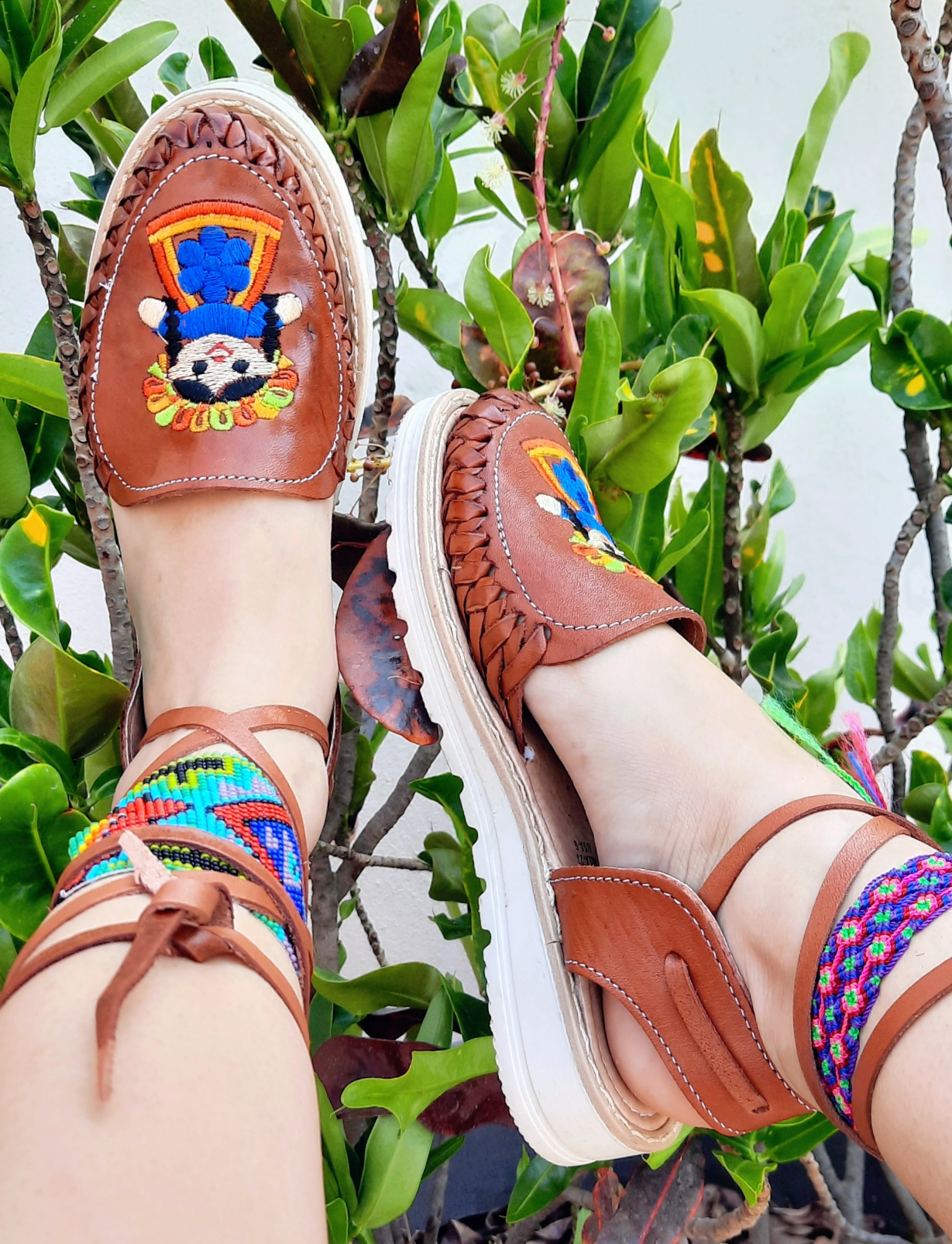 Huarache de piel hecho a mano tejido piso moda zj00851