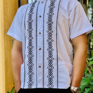 rj00632 Camisa guayabera de manta color blanco artesanal mexicano para hombre hecho en Chiapas mayoreo fabrica
