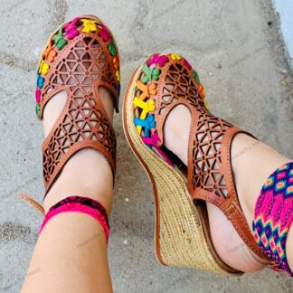 Huarache de piel hecho a mano tejido piso moda zj00867