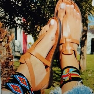 Huarache de piel hecho a mano tejido piso moda zj00956