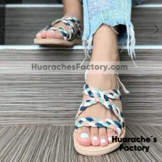 Huarache de piel hecho a mano tejido piso moda zj00820