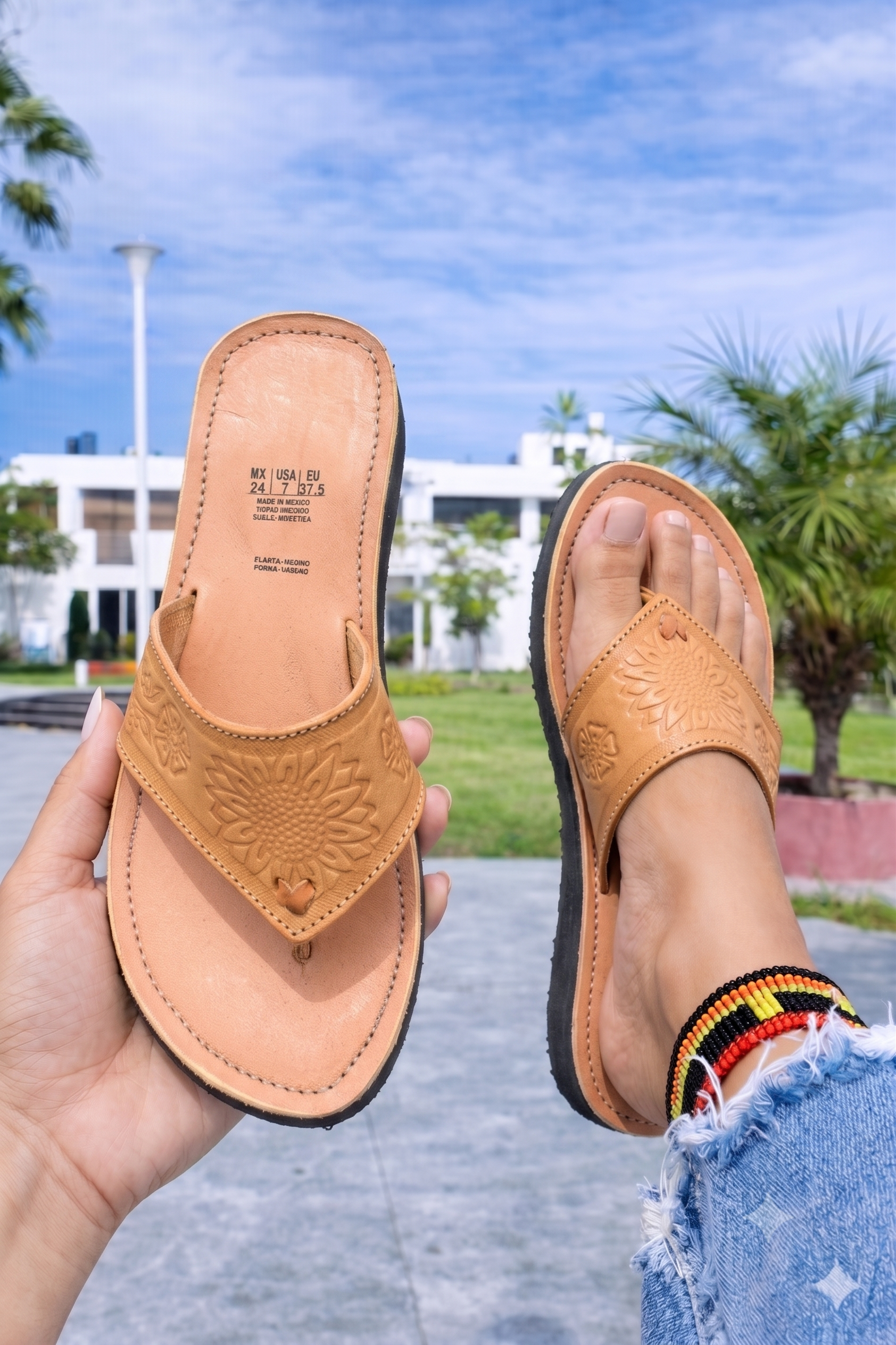 Huarache de piel hecho a mano tejido piso moda zj00065