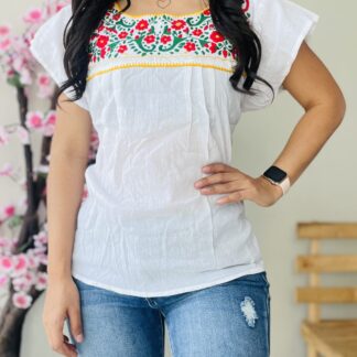 rj00663 blusa artesanal  bordada a mano mexicana