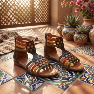 Huarache de piel hecho a mano tejido piso moda zj00354