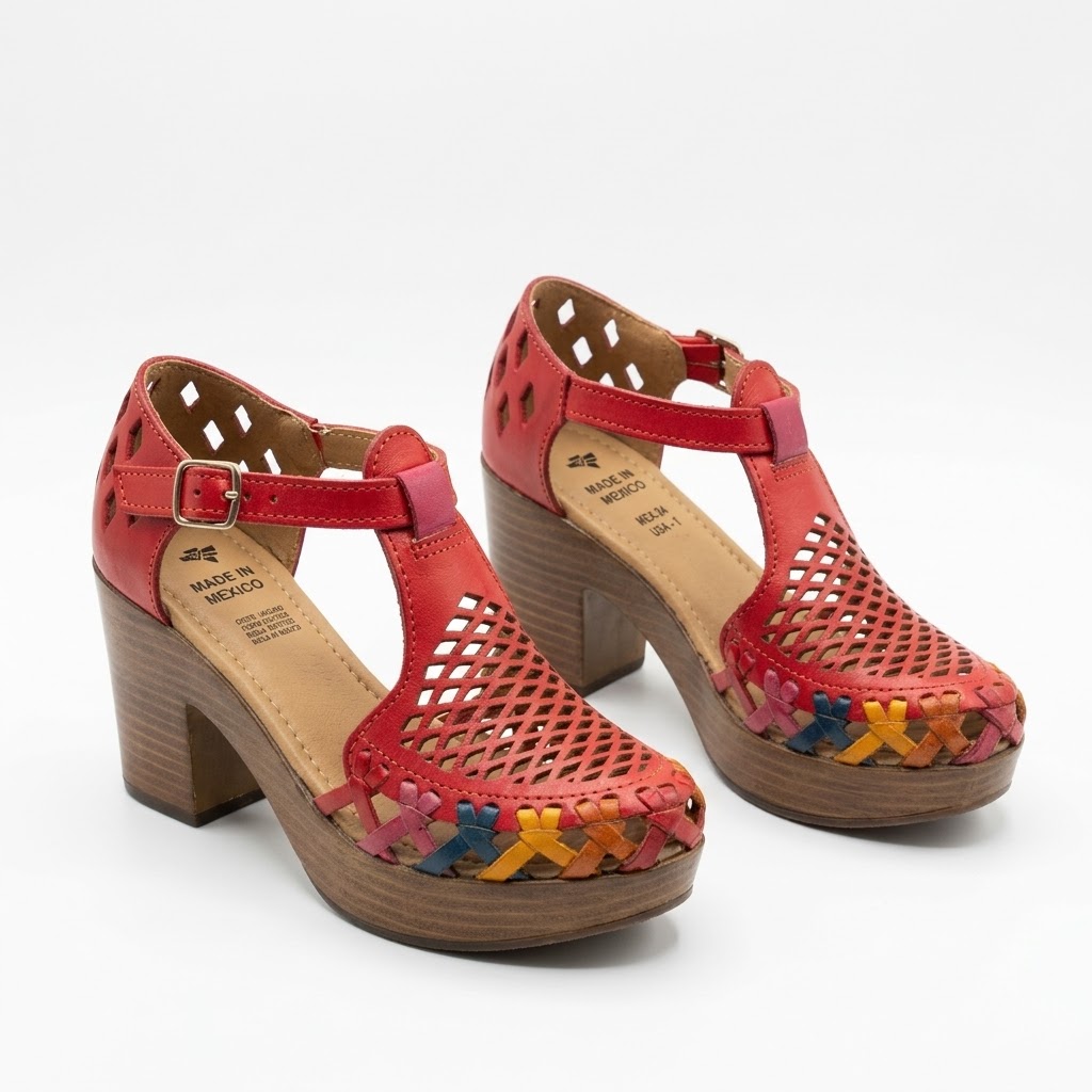 Huarache de piel hecho a mano tejido tacon plataforma moda zj00876 - Imagen 2